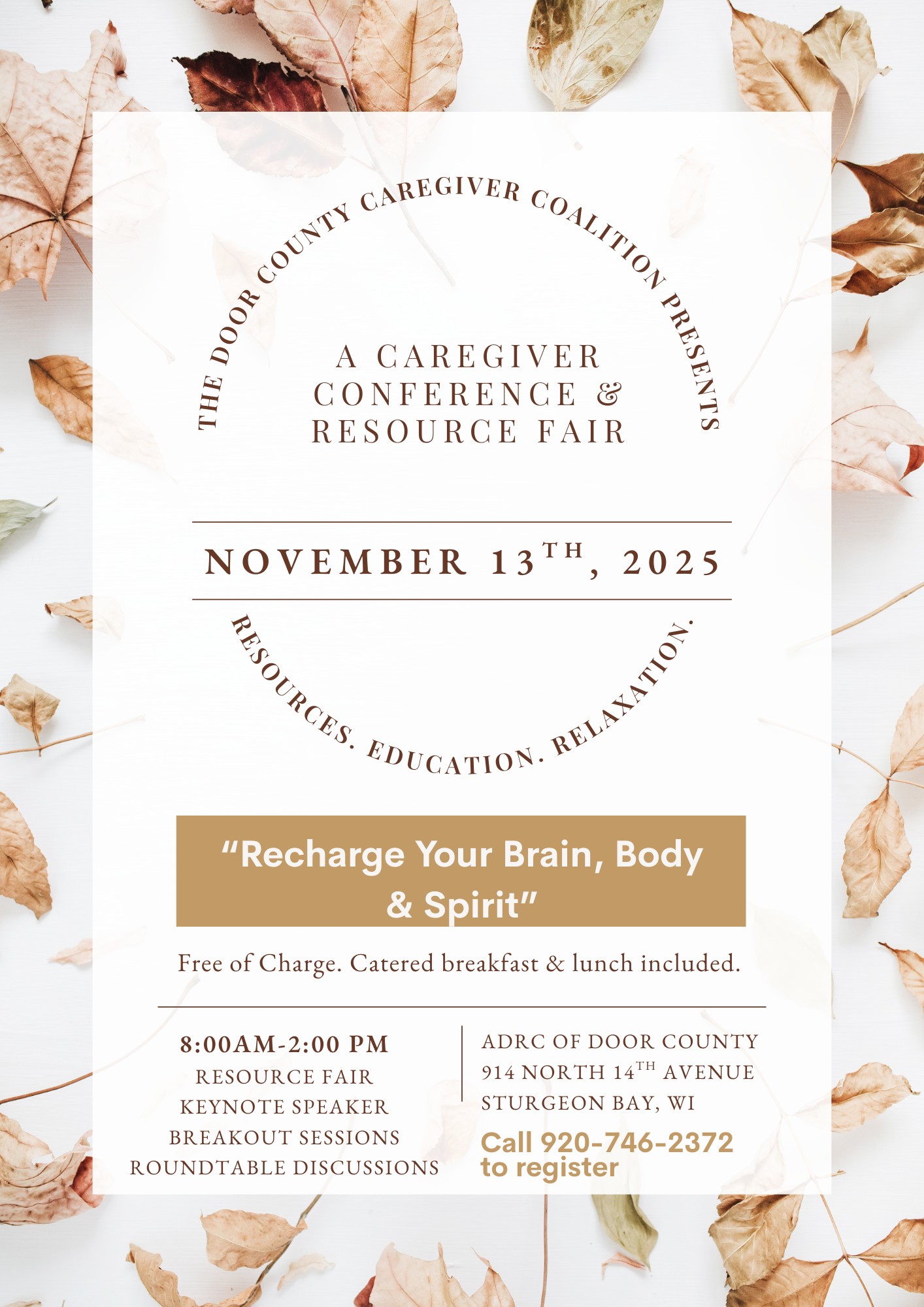 Flyer for Caregiver conference on november 13 2025. Casey will be the keynote speaker in Sheri's place.